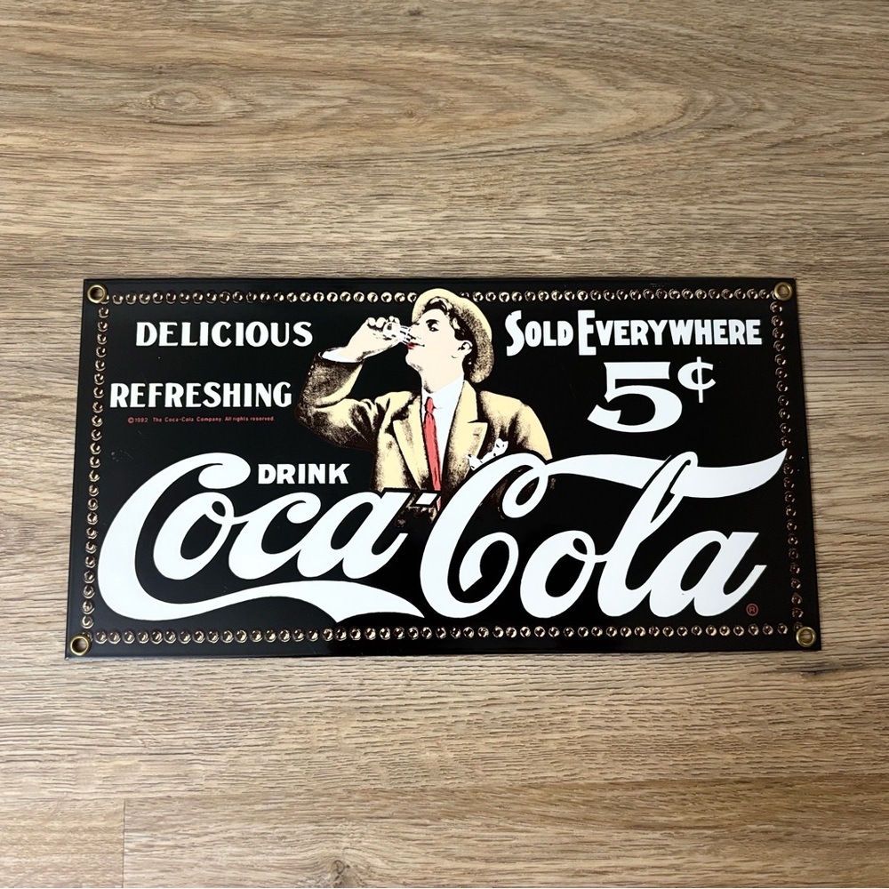 Coca-Cola Retro Advertising Sign Delicious Refreshing Sold Everywhere 5¢ Vintage